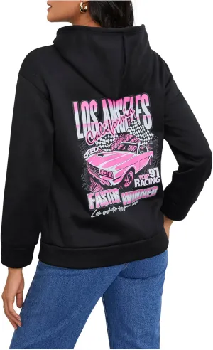 SweatyRocks Women's Letter Graphic Hoodies Fleece Long Sleeve Loose Hooded Sweatshirts Pullover Tops