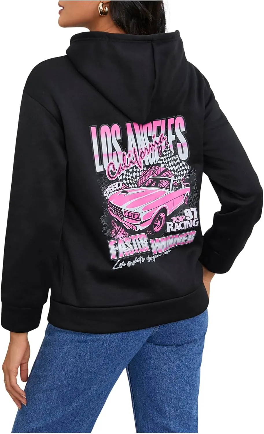SweatyRocks Women's Letter Graphic Hoodies Fleece Long Sleeve Loose Hooded Sweatshirts Pullover Tops
