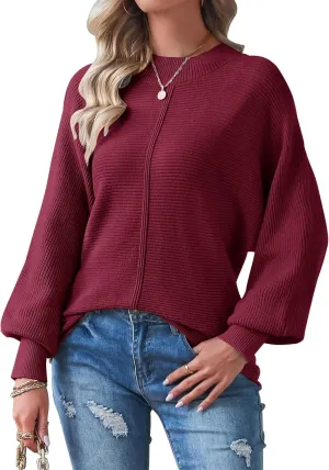 TECREW Women's Batwing Long Sleeve Crew Neck Pullover Sweater Soft Ribbed Knit Sweater Top