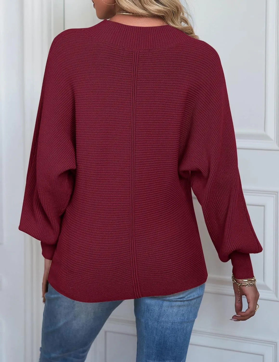 TECREW Women's Batwing Long Sleeve Crew Neck Pullover Sweater Soft Ribbed Knit Sweater Top