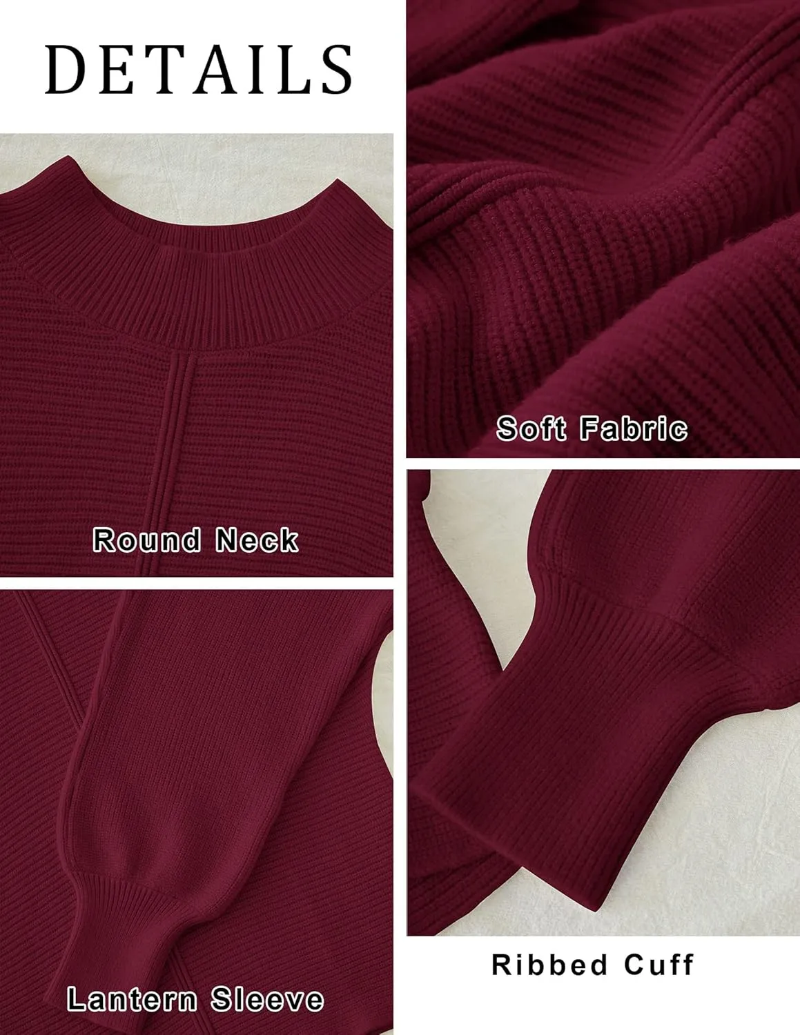 TECREW Women's Batwing Long Sleeve Crew Neck Pullover Sweater Soft Ribbed Knit Sweater Top