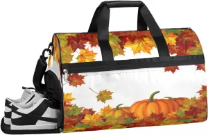 Thanksgiving Pumpkin Maple Sports Gym Bag with Wet Pocket & Shoes Compartment Waterproof Workout Duffel Bag for Women and Men Weekender Overnight Duffle Bag Travel Carry-on Tote