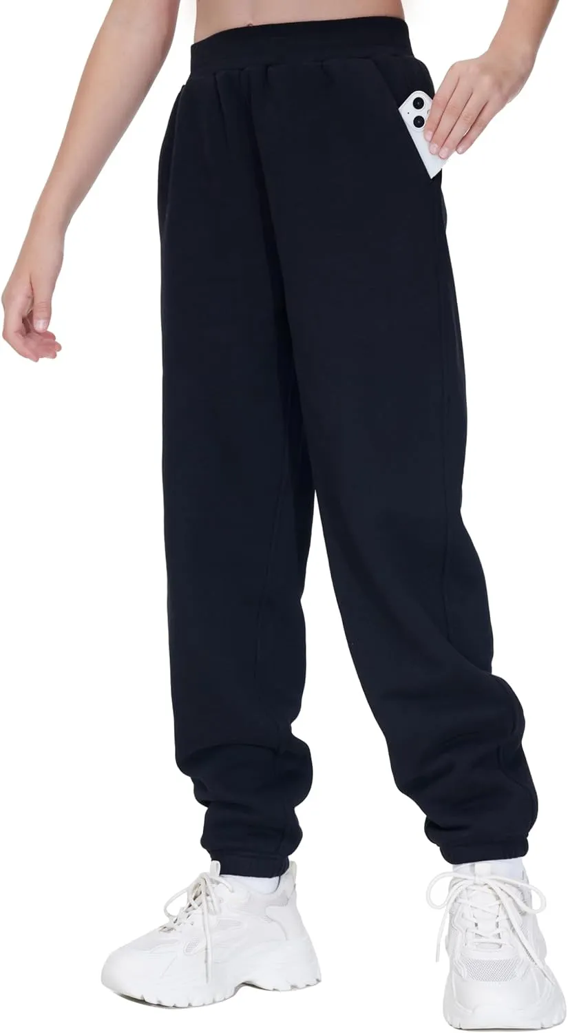THE GYM PEOPLE Girl's Fleece Tapered Workout Sweatpants Warm Soft Athletic Joggers Pants with Pockets