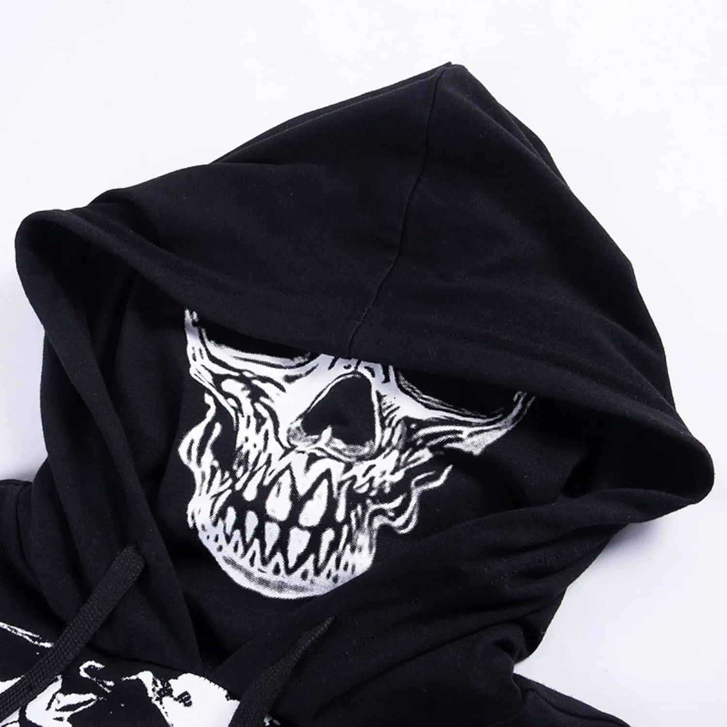 TSMNZMU Womens Gothic Cropped Hoodie Long Sleeve Punk Grunge Skull Print Shirt Mall Goth Alt Emo Tops with Iron Chain