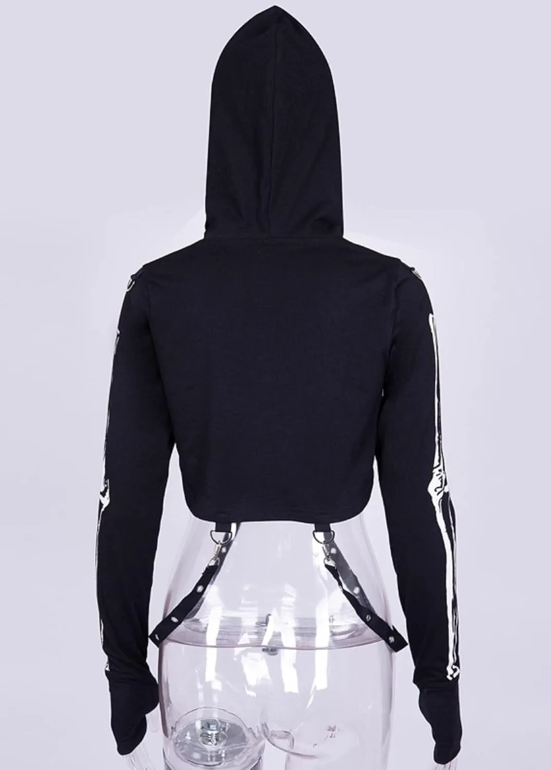 TSMNZMU Womens Gothic Cropped Hoodie Long Sleeve Punk Grunge Skull Print Shirt Mall Goth Alt Emo Tops with Iron Chain