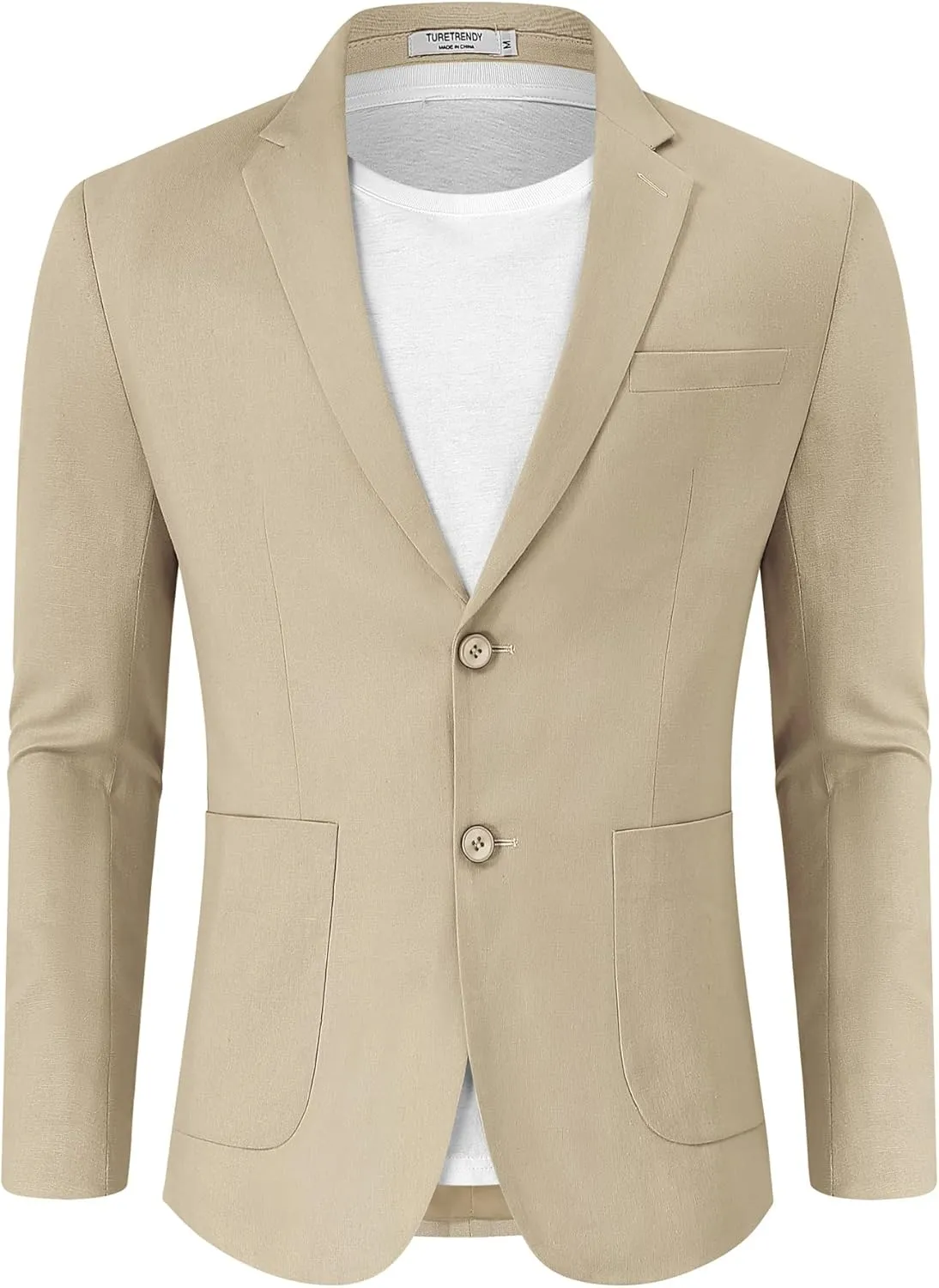 TURETRENDY Men's Casual Blazer Linen Sport Coat Two Button Lightweight Jackets Business Daily Suit