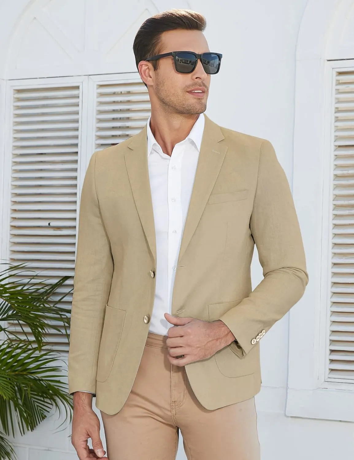 TURETRENDY Men's Casual Blazer Linen Sport Coat Two Button Lightweight Jackets Business Daily Suit
