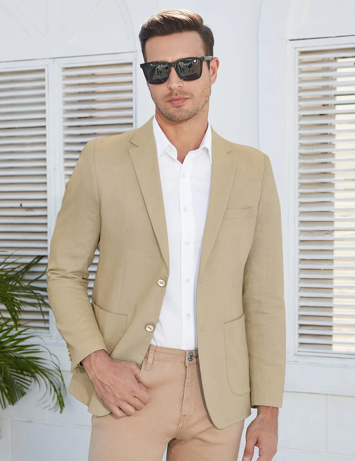 TURETRENDY Men's Casual Blazer Linen Sport Coat Two Button Lightweight Jackets Business Daily Suit