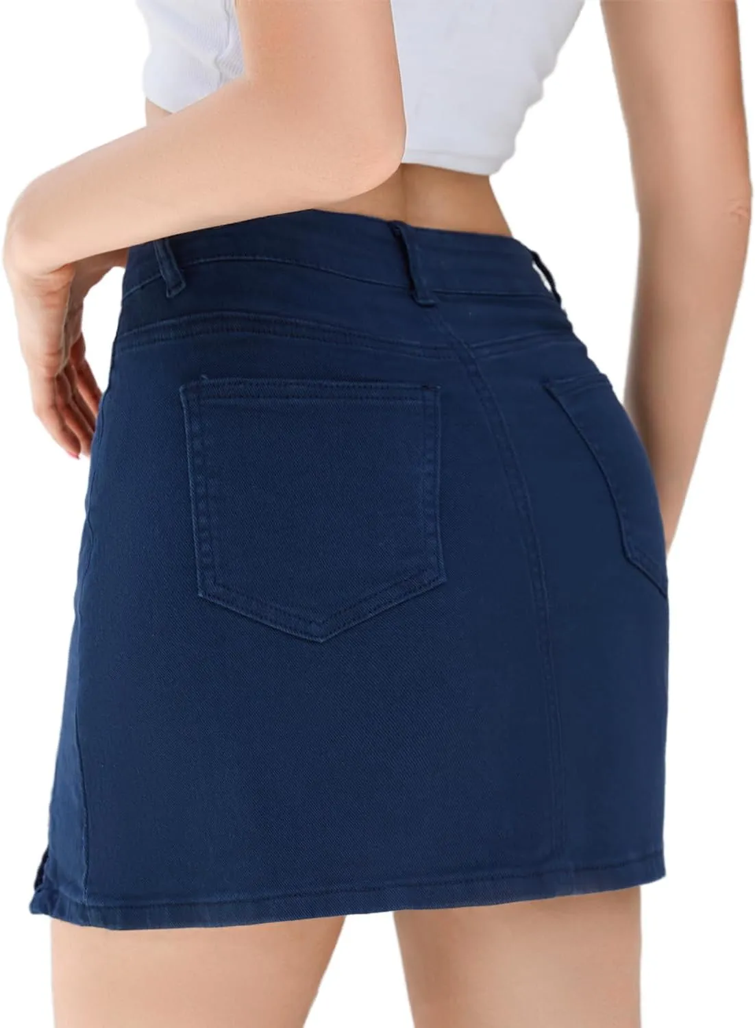 VIPONES Women Denim Skirt Mini Low Waist Stretchy Jean Skirt