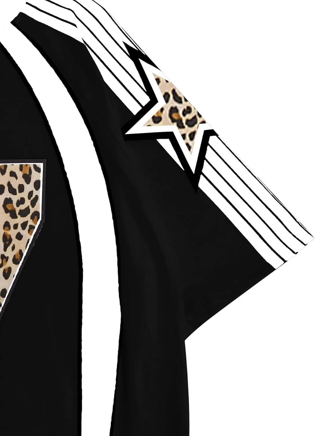 WDIRARA Women's Leopard Number Print Jerseys Oversized Colorblock Drop Shoulder Crew Neck Short Sleeve T-Shirt