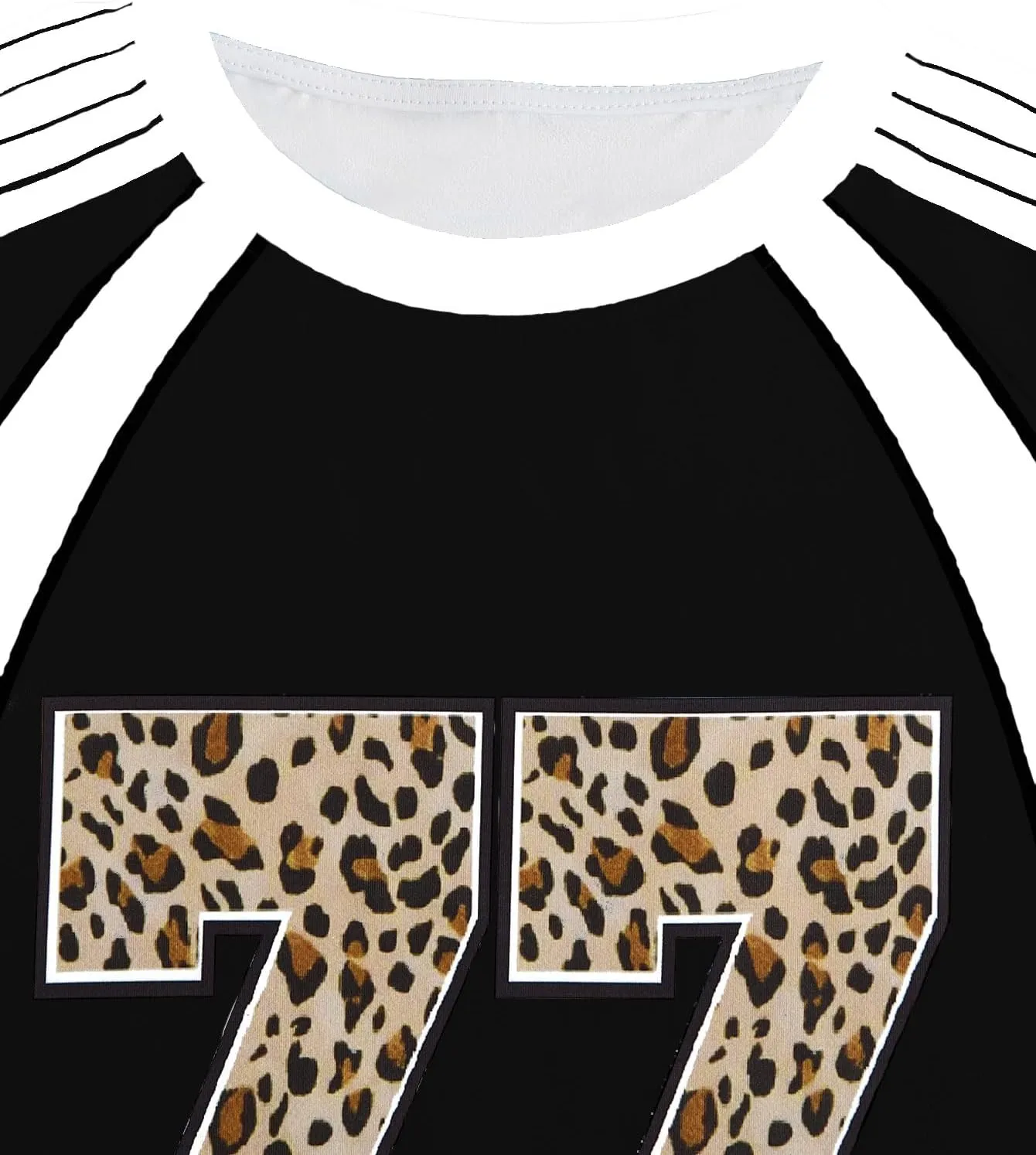 WDIRARA Women's Leopard Number Print Jerseys Oversized Colorblock Drop Shoulder Crew Neck Short Sleeve T-Shirt