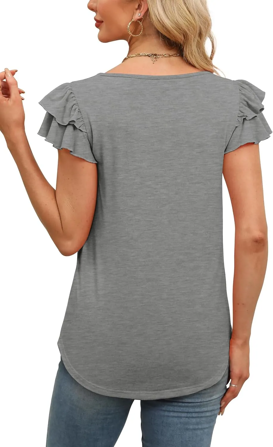 WEESO Womens T Shirts Ruffle Short Sleeve Summer Tops Cute Crew Neck Casual Blouses
