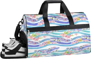 Whale Print Sports Gym Bag with Wet Pocket & Shoes Compartment Waterproof Workout Duffel Bag for Women and Men Weekender Overnight Duffle Bag Travel Carry-on Tote
