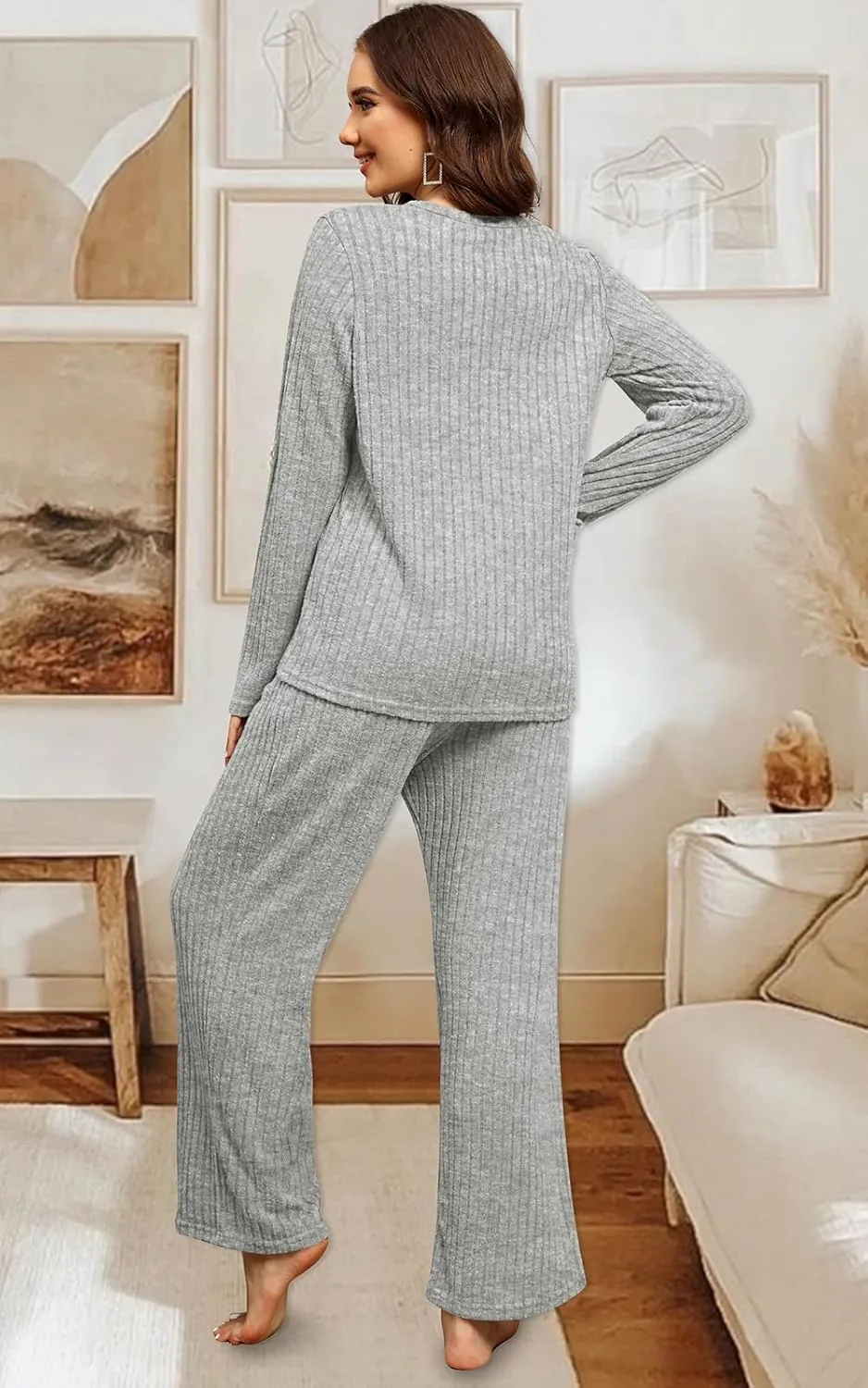 WIHOLL Womens Two Piece Outfits Lounge Sets Cozy Sweater Loungewear with Pockets