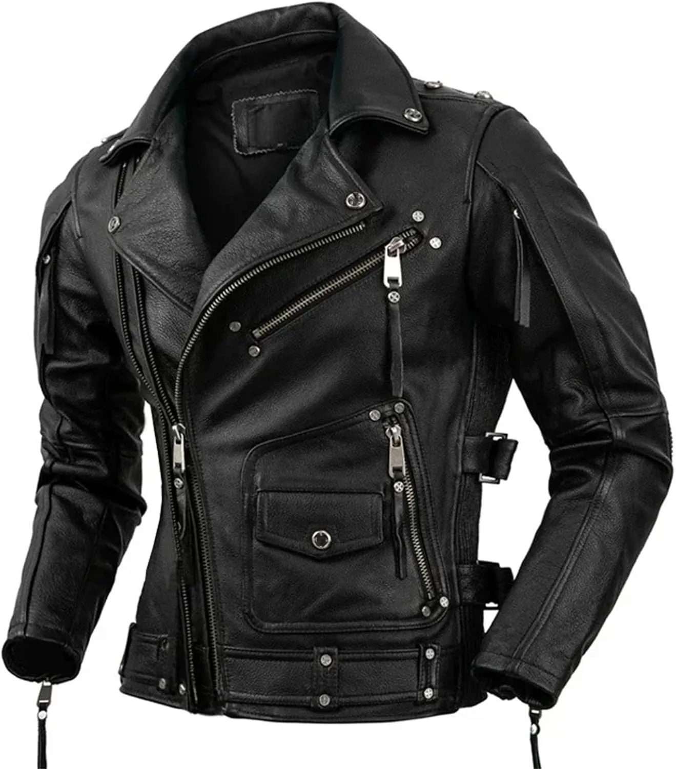 Wjnvfioo Motorcycle Leather Jacket Men Slim Retro Jacket Leather Coat Men Moto Biker Clothes