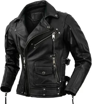 Wjnvfioo Motorcycle Leather Jacket Men Slim Retro Jacket Leather Coat Men Moto Biker Clothes