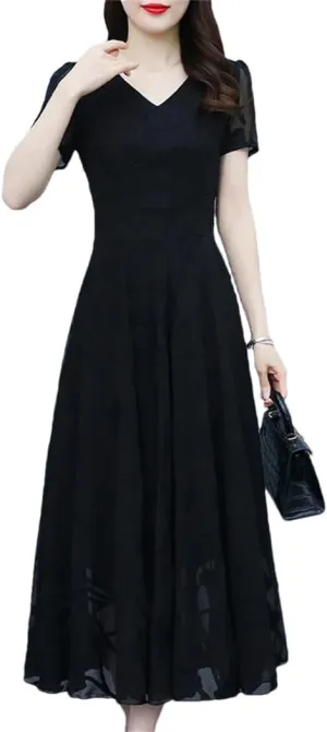 Women Chiffon Long Dress Korean Casual Party Prom Midi Dress Summer Bodycon Evening Vestidos