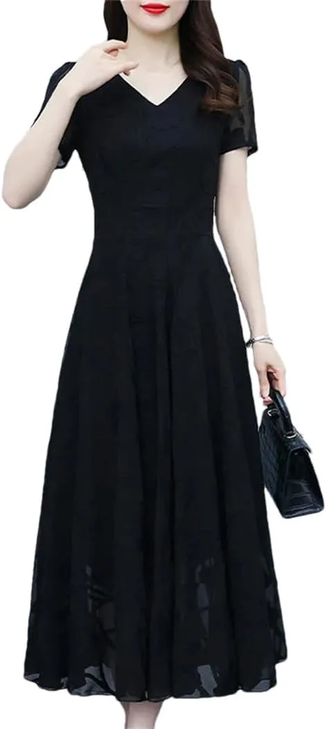 Women Chiffon Long Dress Korean Casual Party Prom Midi Dress Summer Bodycon Evening Vestidos