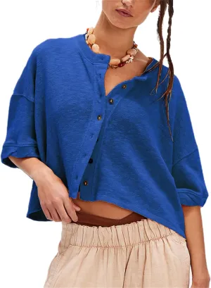 Women Cropped Cardigan T-Shirt Y2k Girls Casual Shirt Short Sleeve Button Down Open Front Loose Tee Crop Tops