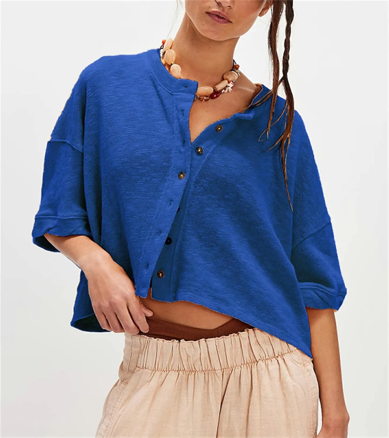 Women Cropped Cardigan T-Shirt Y2k Girls Casual Shirt Short Sleeve Button Down Open Front Loose Tee Crop Tops