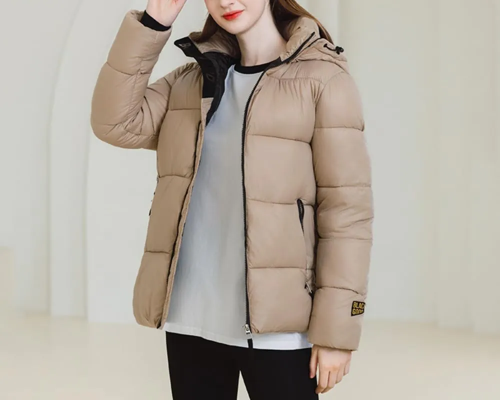 Women Cute Solid Casual Lapel Hooed Zip Down Jacket Pockets Quilted Parka Jacket Puffer Warm Thicken Coat