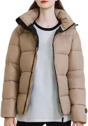 Women Cute Solid Casual Lapel Hooed Zip Down Jacket Pockets Quilted Parka Jacket Puffer Warm Thicken Coat