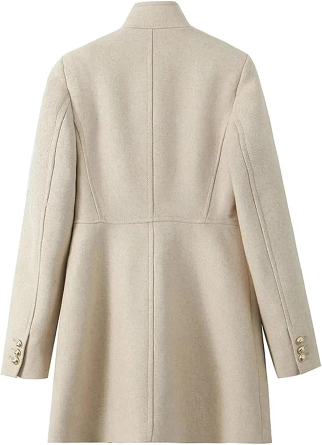 Women Fashion Double Breasted Wool Blend Trench Coats Vintage Turtleneck Chic Pea Coat Outwear