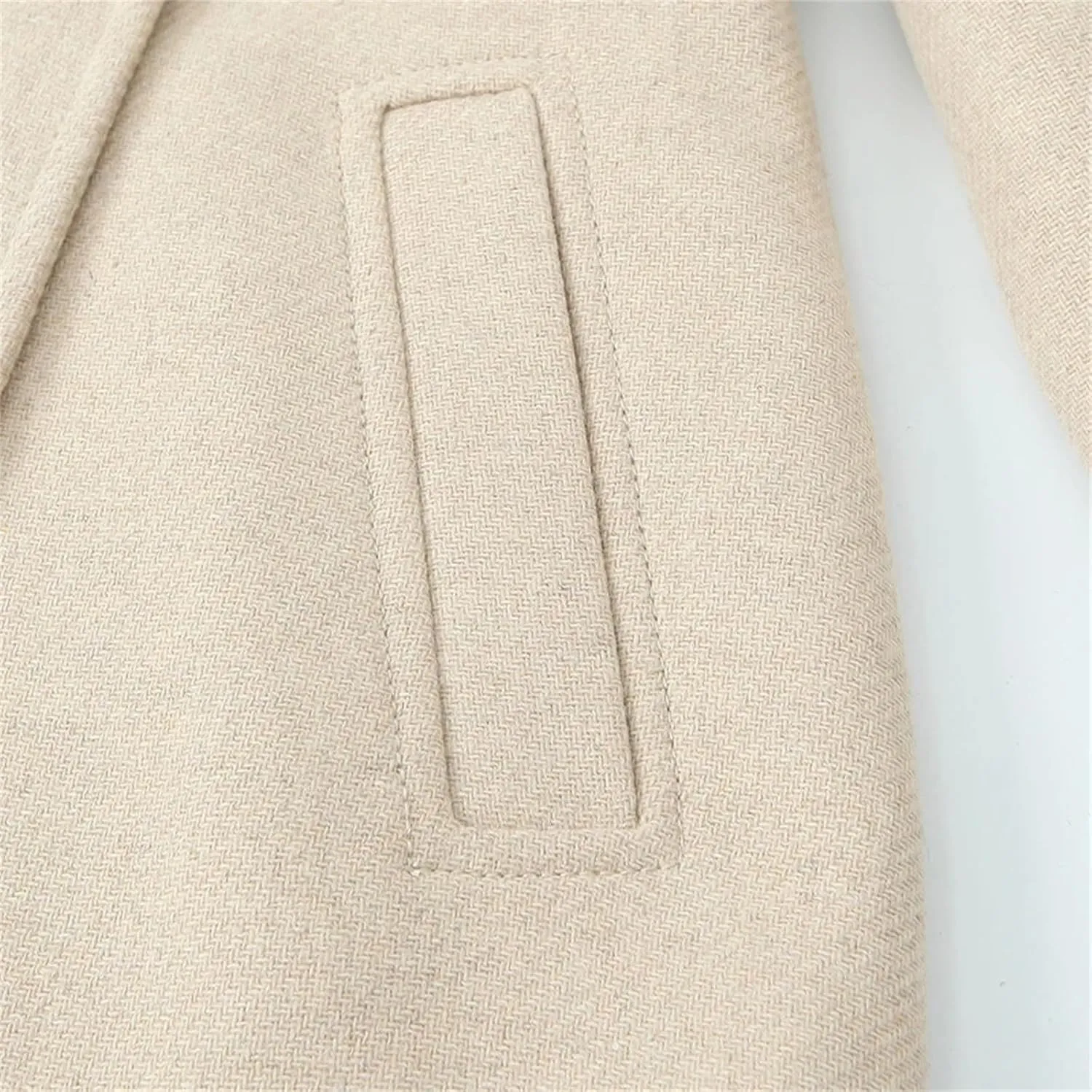 Women Fashion Double Breasted Wool Blend Trench Coats Vintage Turtleneck Chic Pea Coat Outwear