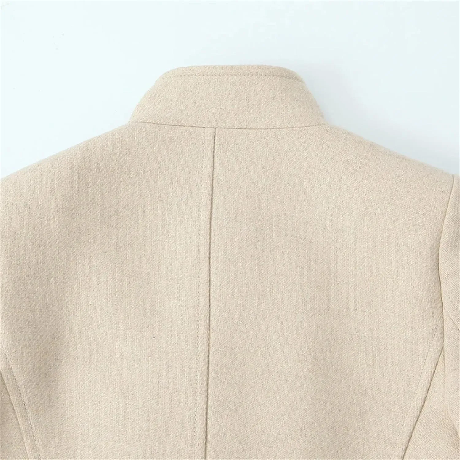 Women Fashion Double Breasted Wool Blend Trench Coats Vintage Turtleneck Chic Pea Coat Outwear