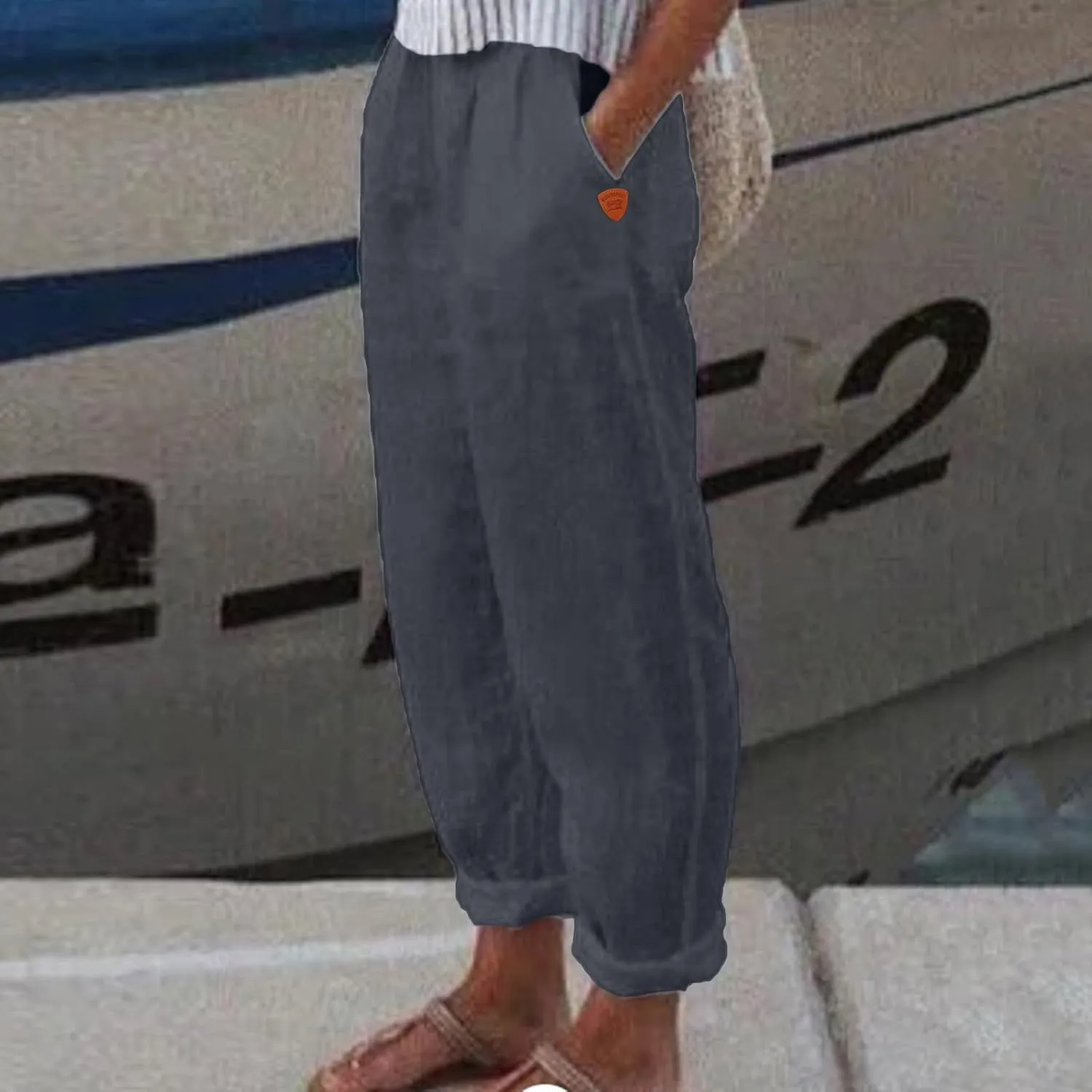 Women High Waisted Wide Leg Pants Fashion Drawstring Elastic Trousers Comfy Straight Leg Long Pants with Pockets