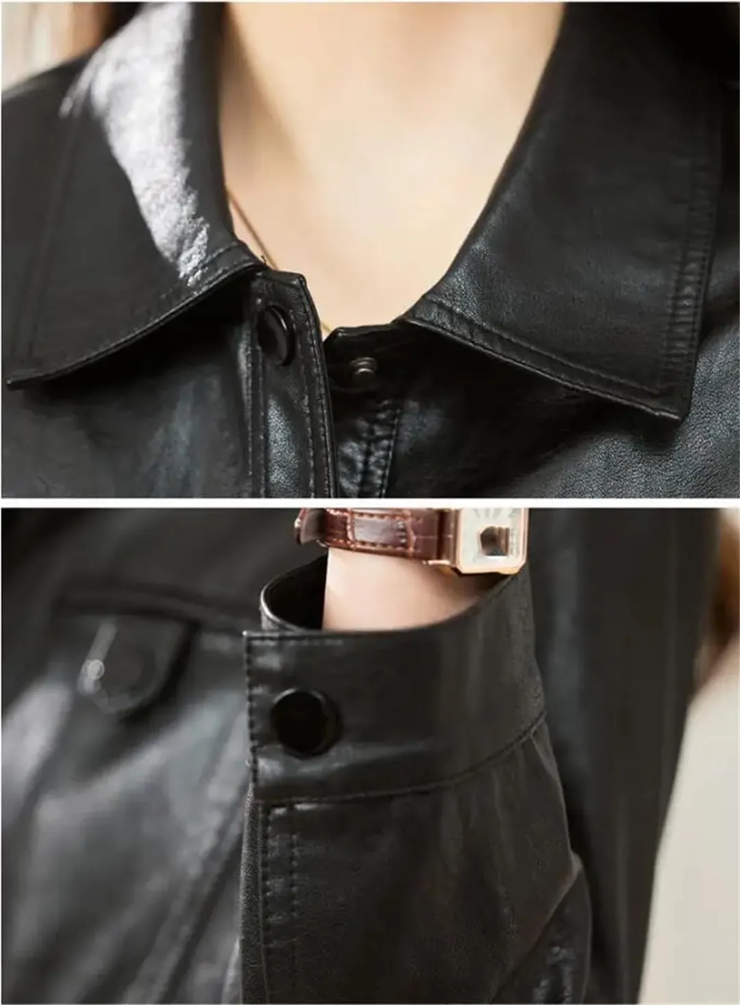 Women Leather Jacket Autumn Winter Fashion Moto&Biker Style Outerwear Turn-Down Collar Short Coat