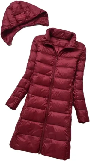 Women Midi Long Puffer Outerwear Warm Down Jacket Female Hooded Down Coat Parkas