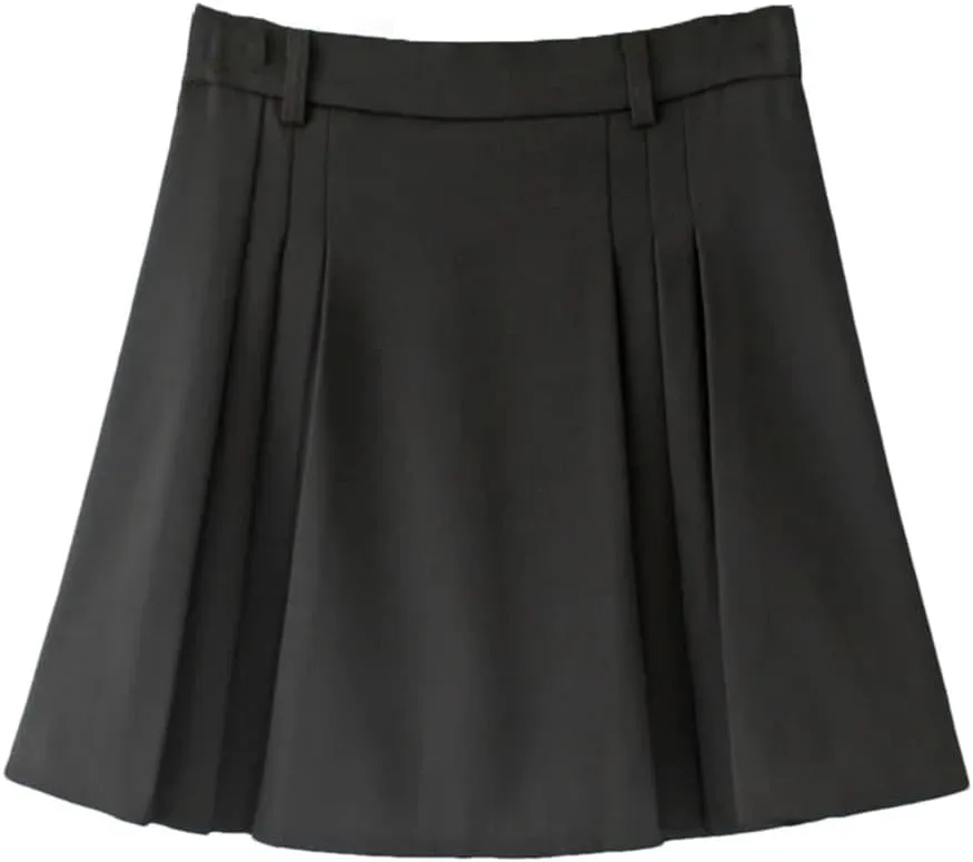 Women Pleated Skater Skirt Oversized Elastic Waist Casual Solid Color Mini Skirts