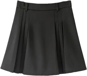 Women Pleated Skater Skirt Oversized Elastic Waist Casual Solid Color Mini Skirts