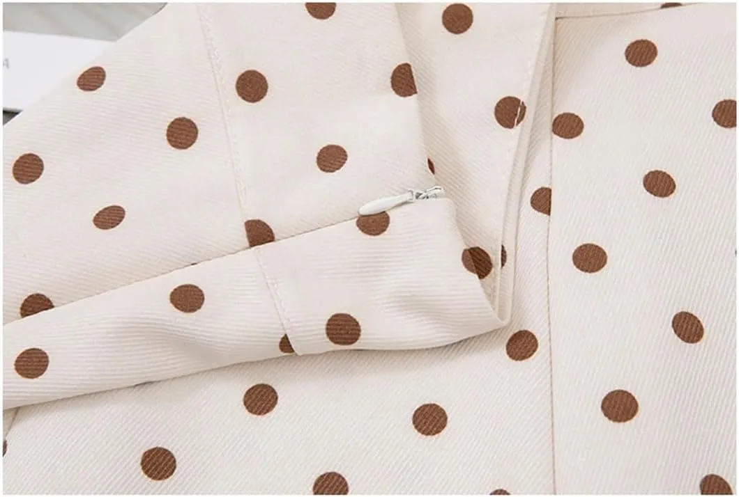 Women Polka Dot Mid Length Elegant Casual High Waist Office Lady A-Line Skirts