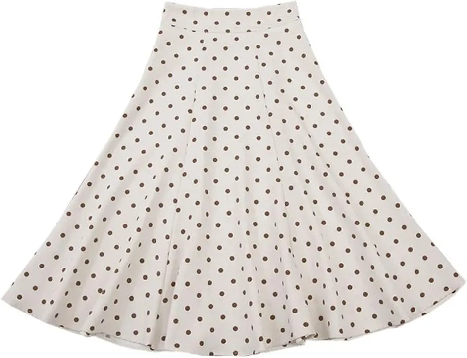 Women Polka Dot Mid Length Elegant Casual High Waist Office Lady A-Line Skirts