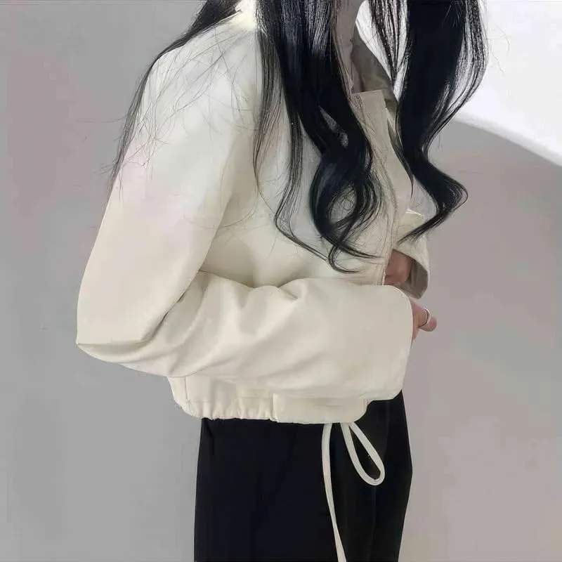 Women Real Leather Cropped Vintage Jacket Streetwear Casual Fashion Loose Punk Biker Moto Shirt Collar Style