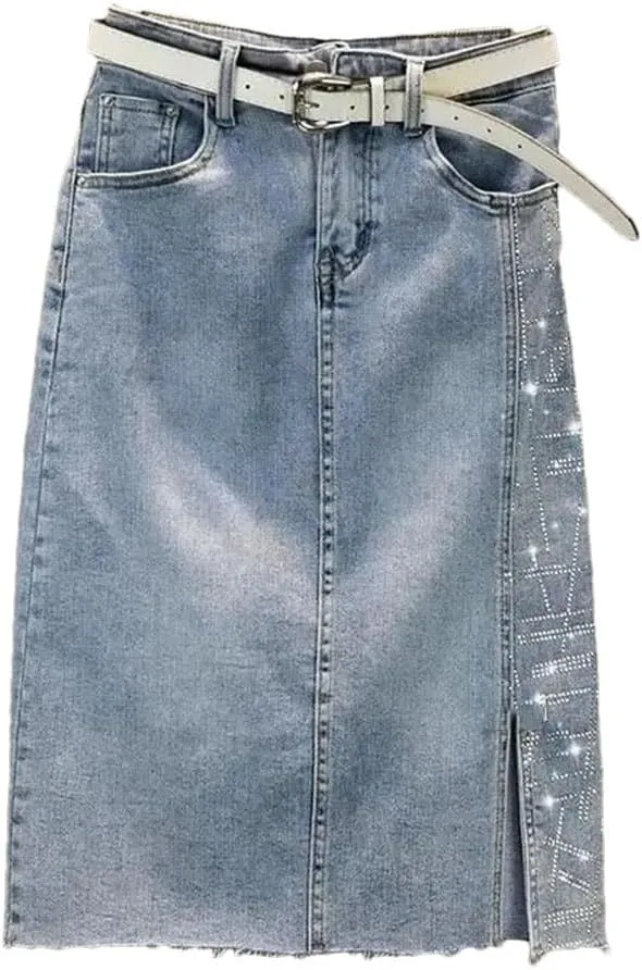 Women Split Vintage Casual High Waist Slim Wrap Hip Denim Skirt