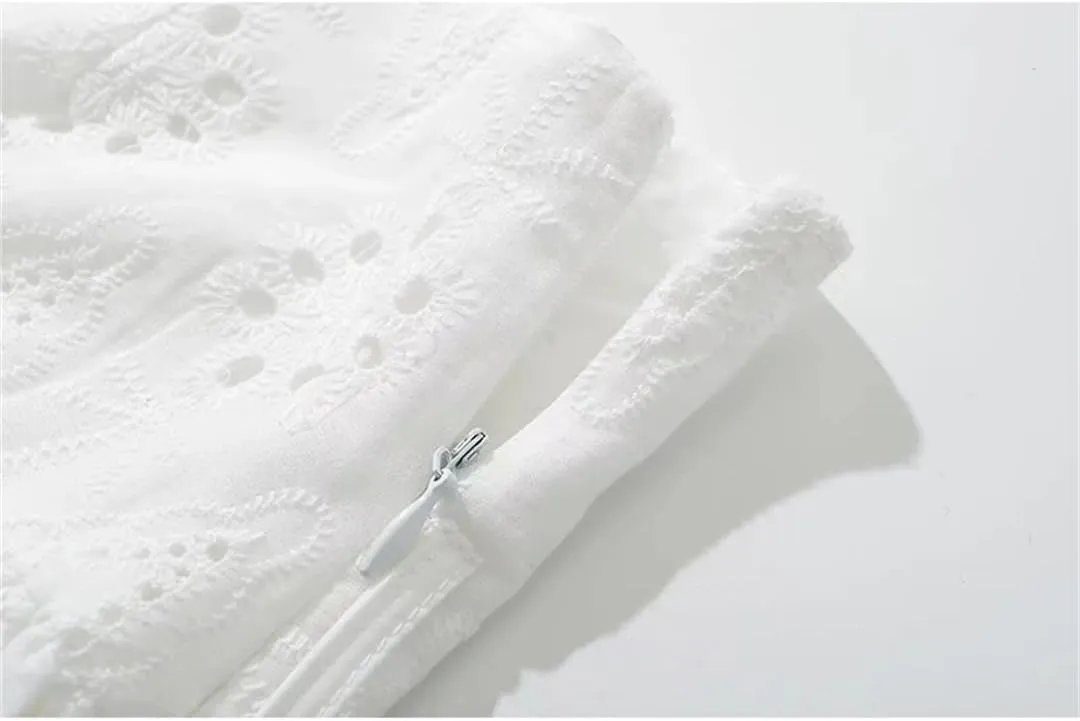 Women Summer Hollow Out Embroidery Mini Skirt Sexy Low Waist Pleated Athletic Skirts