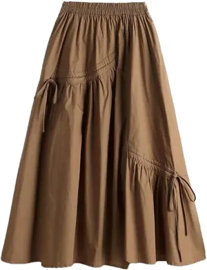 Women Summer Solid Colors Midi Skirts Irregular Loose Office Lady Basic A-Line High Waist Skirt