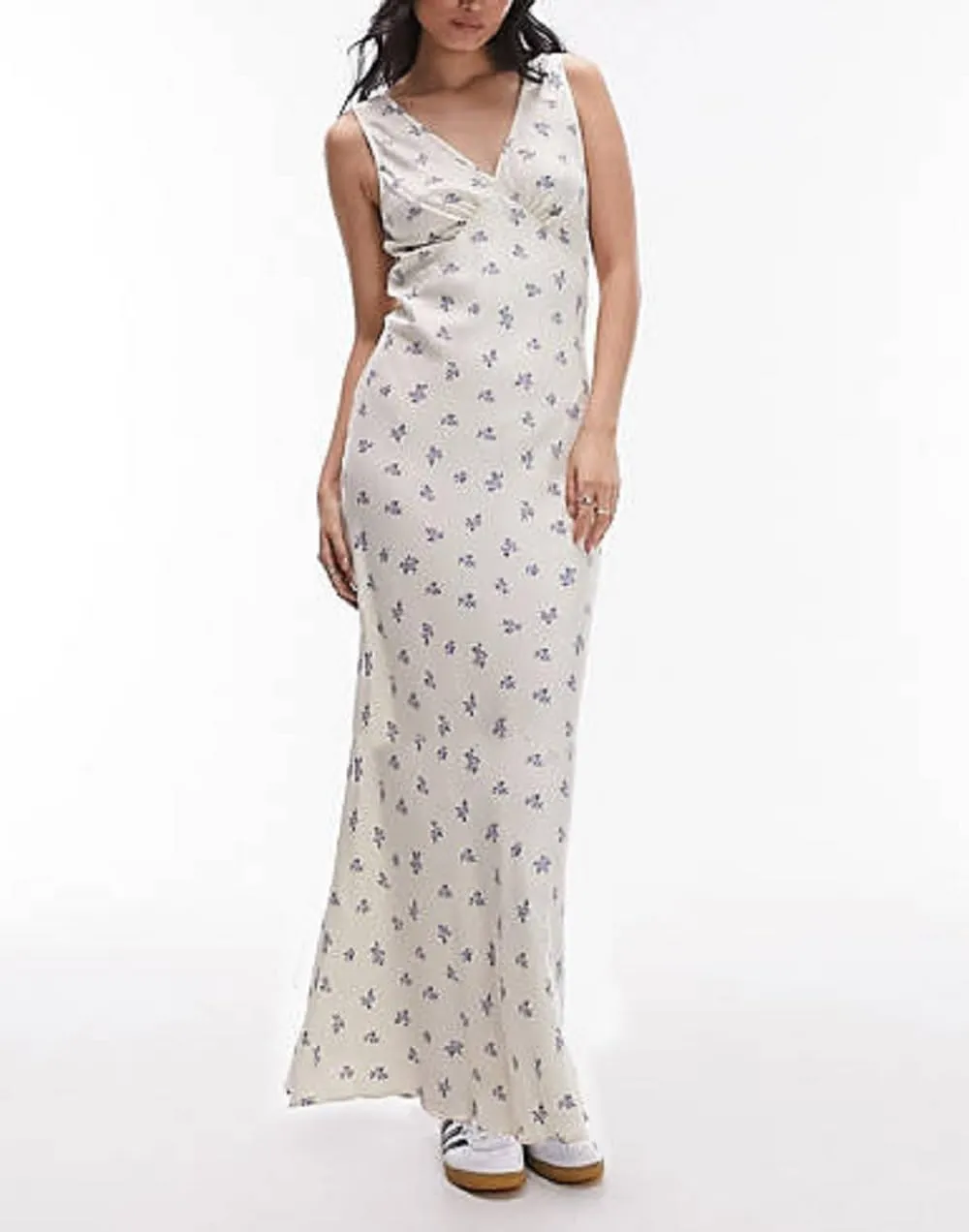 Women Y2k Bodycon Maxi Dress Vintage Floral Print Long Dress Sleeveless Open Back Deep V Neck Tank Sundress