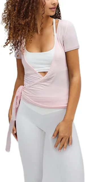 Women Y2k Cross Wrap Shirt Deep V Neck Tie Front Short Sleeve Tops Solid Slim Fit Yoga Shirts Active Blouse