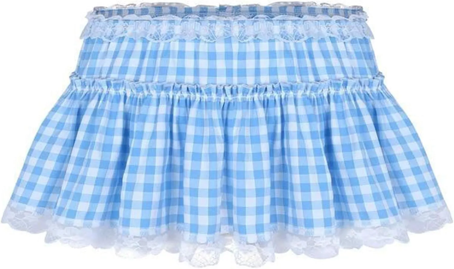 Women Y2K Gingham Mini Skirt Elastic Waist Lace Trim Pleated Short Skirt Cosplay Plaid Lingerie Dress Party Clubwear