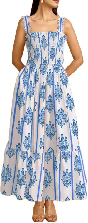 Women Y2K Patchwork Floral Maxi Dress Tie Shoulder Smocked A Line Flowy Long Dress Boho Ruffle Beach Sundress
