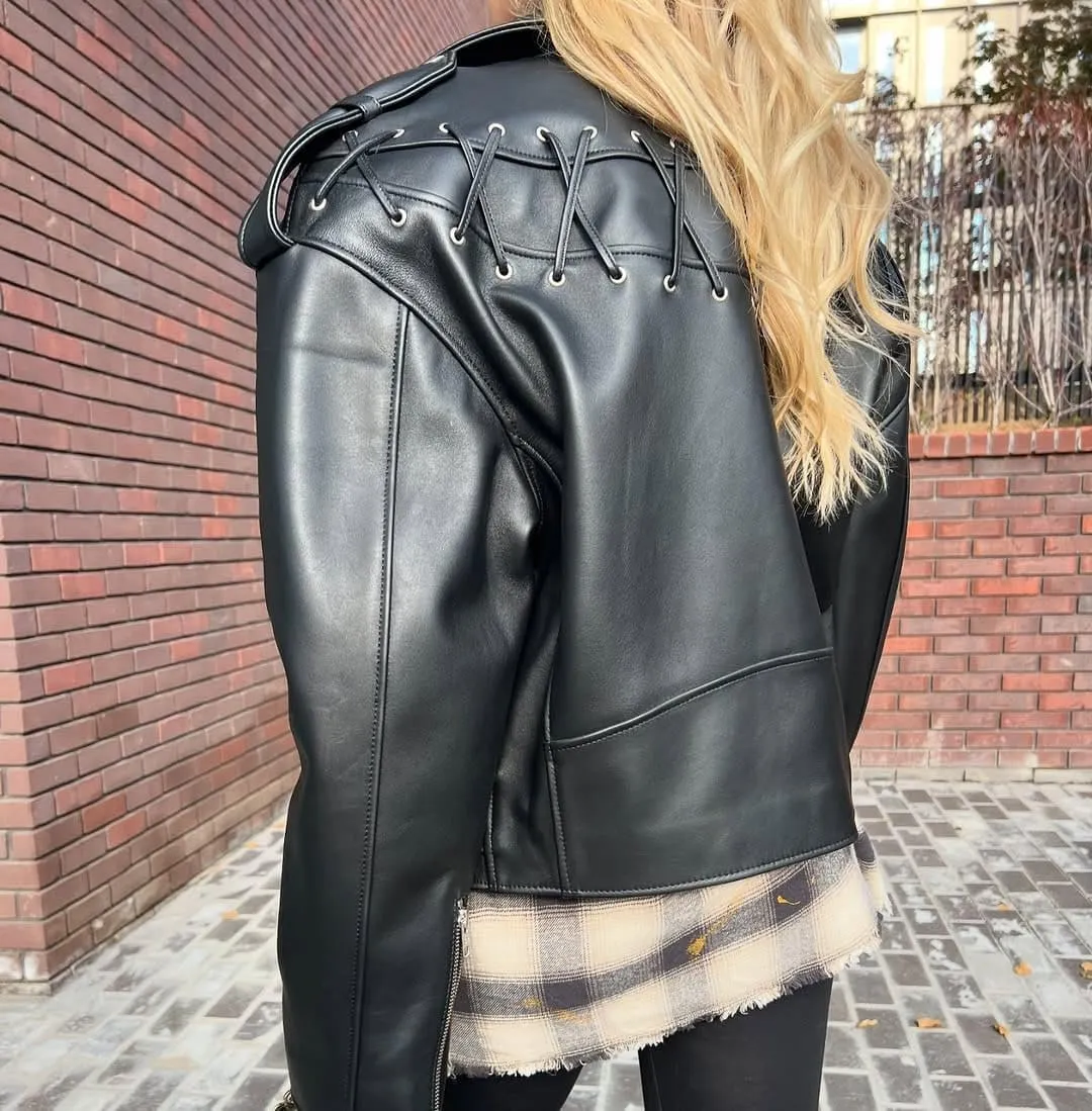 Womens 90'S Vintage Vibes & Modern Twist: Genune Leather Retro Stylish Oversized Biker Style Fashion Moto Jackets