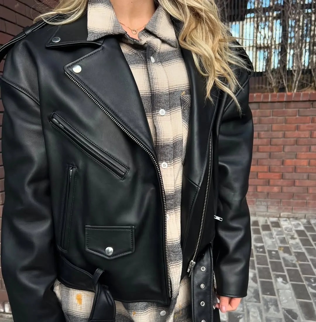 Womens 90'S Vintage Vibes & Modern Twist: Genune Leather Retro Stylish Oversized Biker Style Fashion Moto Jackets