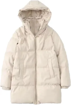 Women's Casual Solid Color Hooded Cotton Jacket Long Sleeved Loose Winter Down Puffer Coats