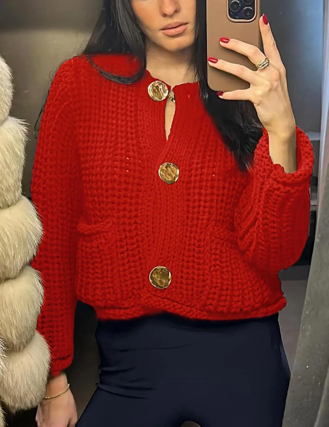 Womens Chunky Knit Cardigan Sweaters Long Sleeve Open Front Button Kitted Fall Jackets Coats
