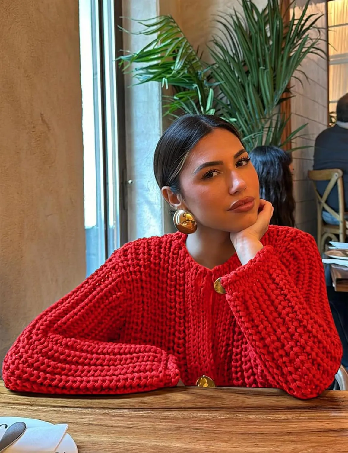 Womens Chunky Knit Cardigan Sweaters Long Sleeve Open Front Button Kitted Fall Jackets Coats