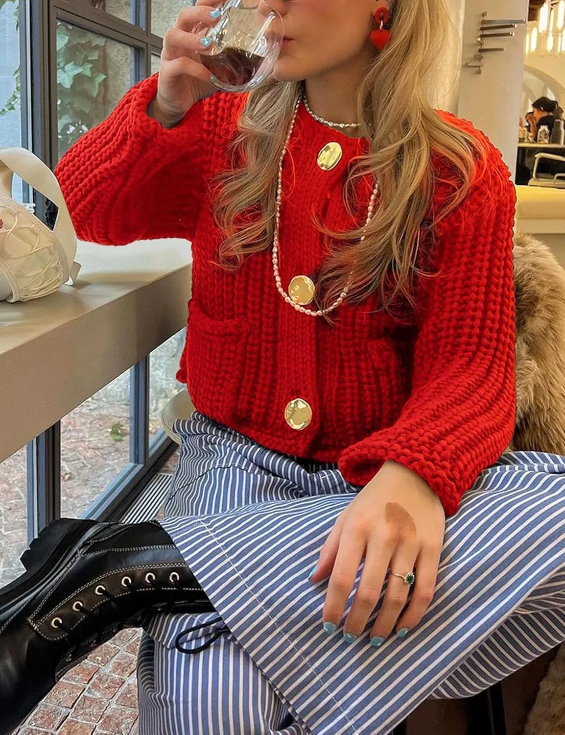 Womens Chunky Knit Cardigan Sweaters Long Sleeve Open Front Button Kitted Fall Jackets Coats